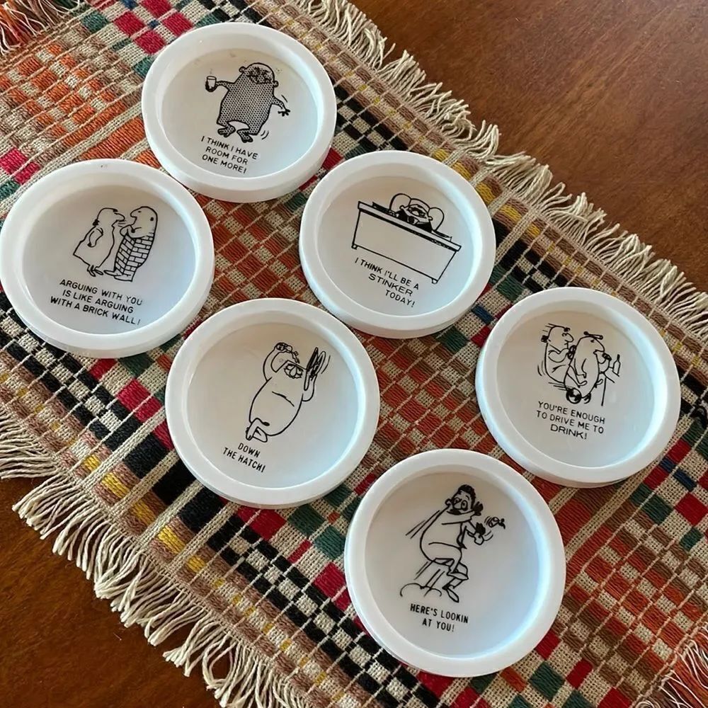 Vintage Novelty Party Coasters, Set of 6